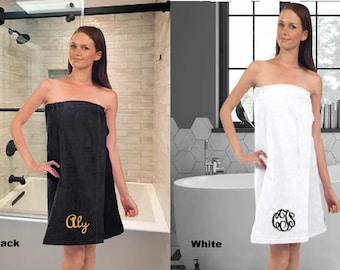 Personalized Cotton Terry Velour Spa Wrap, Absorbent Beach Pool Bath Towel