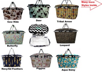 Personalized with Embroidery, insulated Picnic basket, coolers great for picnics, car trips, going to the beach.