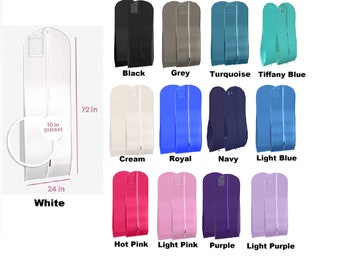 Garment Bag Gusseted Solid Color Xtra long, Personalized with Embroidery -  For Bridal Wedding Gowns and Prom Dresses- 72inx24inx10in