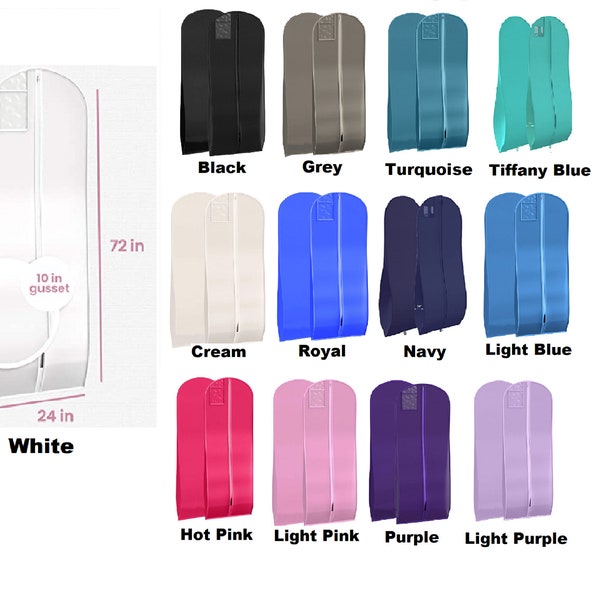 Garment Bag Gusseted Solid Color Xtra long, Personalized with Embroidery -  For Bridal Wedding Gowns and Prom Dresses- 72inx24inx10in