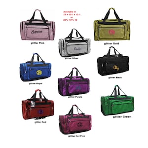 Personalized extra large Glitter Duffle bags with Embroidery. Perfect for overnights,cheer,dance, sports,traveling,students