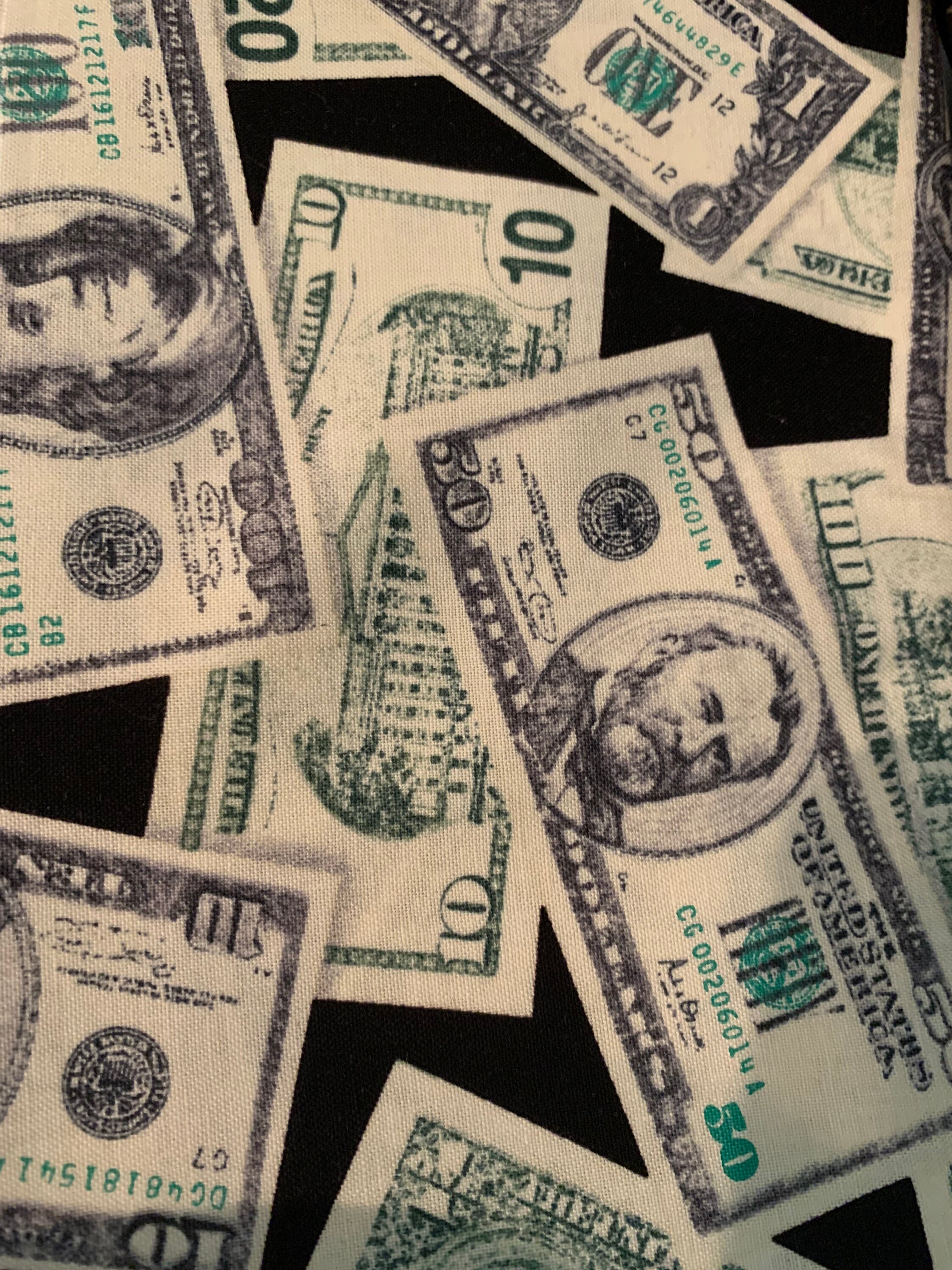 Money dollar on cotton fabric 18 x 42 Please see description Etsy