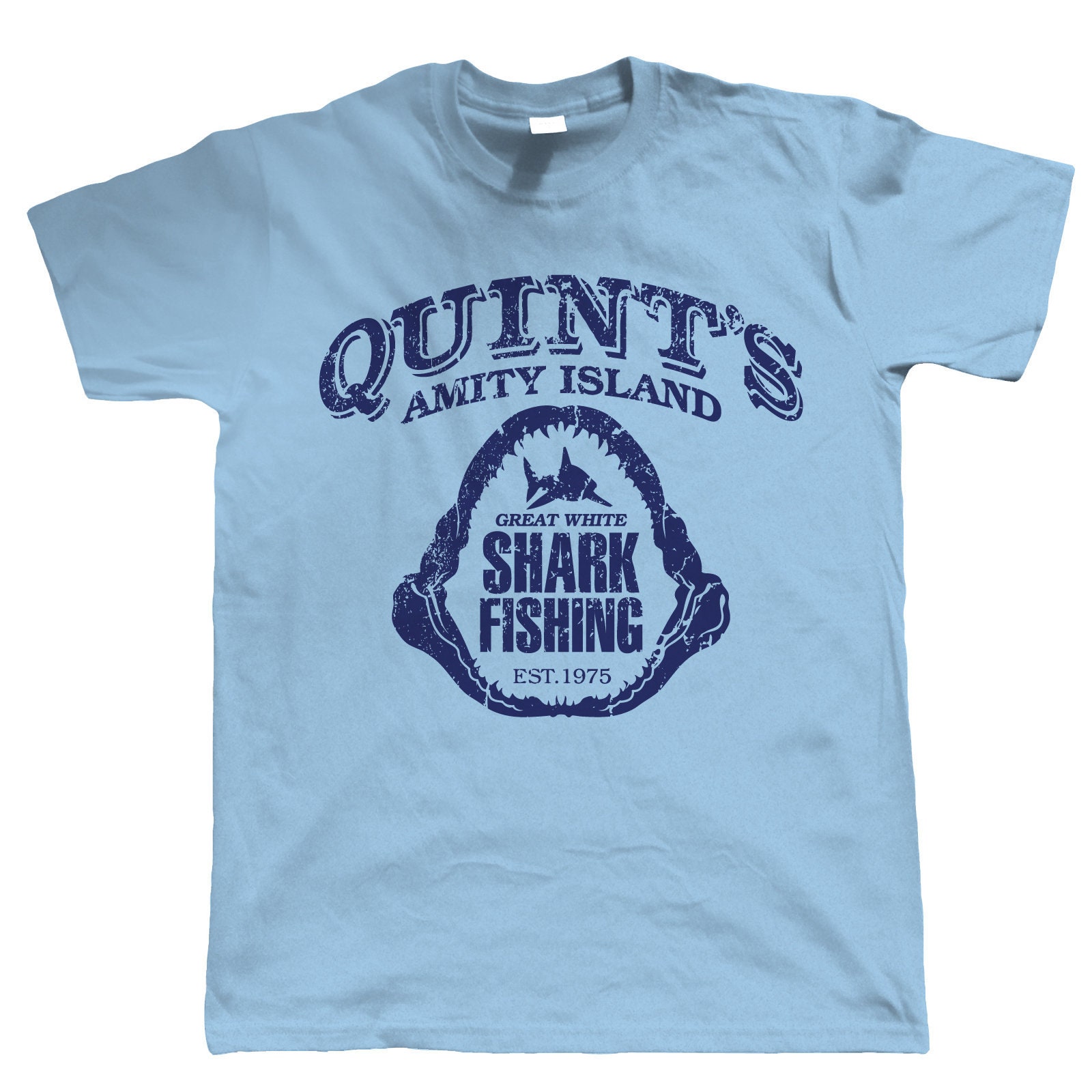 Image of Quints Shark Fishing Amity Island Mens Movie Inspired T Shirt, Jaws Retro Film Cinema