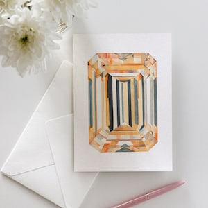 Aquarelle, carte de voeux citrine orange, pierre de naissance taille émeraude, cadeau bijoux, carte d'anniversaire de novembre