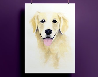 Original Golden Retriever Dog Watercolor Painting | English Cream Retriever Artwork | Original Painting 5.75"x9" | Dog Lover Gift