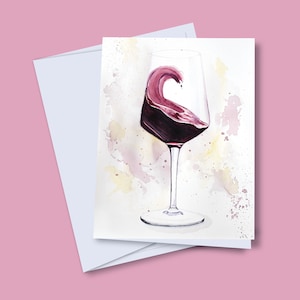 Red Wine Watercolor Greeting Card, Watercolor Glass Greeting Card, Bachelorette Party Invitation, Congratulations Card, Thank You Card