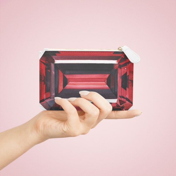 Monedero rojo rubí, mini bolso clutch de piedras preciosas de acuarela, monedero de cristal pequeño para evento formal o todos los días, cuero vegano, regalo de joyería