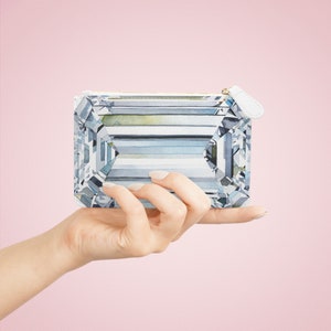 Porte-monnaie avec diamants et pierres précieuses, motif aquarelle, petite pochette en cristal pour un événement formel ou tous les jours, cuir végétalien, cadeau bijoux