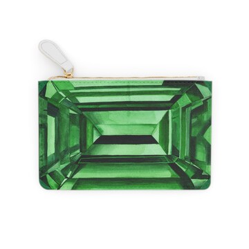 Emerald Green Gemstone Coin Purse, Watercolor Design, Small Crystal Clutch Bag for Formal Event or Everyday, Vegan Leather, Jewelry Gift