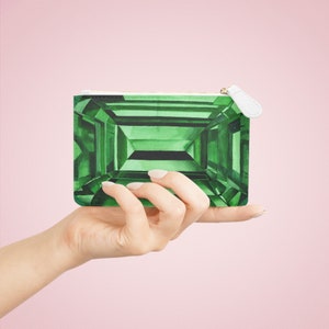 Porte-monnaie en pierres précieuses vert émeraude, motif aquarelle, petite pochette en cristal pour un événement formel ou tous les jours, cuir végétalien, cadeau bijoux