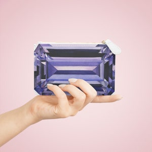 Porte-monnaie en améthyste, mini pochette violette en pierres précieuses aquarelle, petit sac à main en cristal pour une tenue formelle ou quotidienne, cuir végétalien, cadeau bijoux