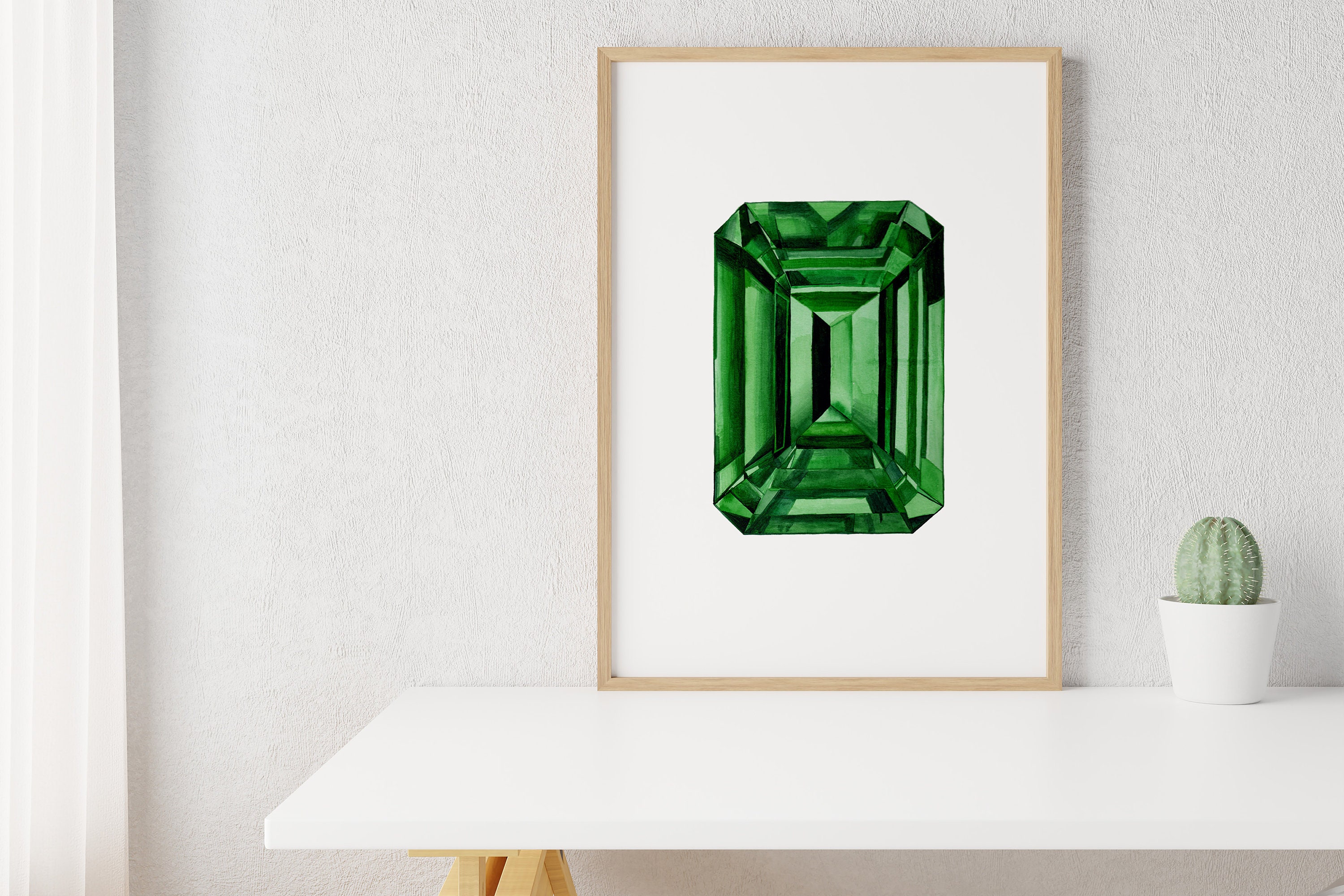 Watercolor Emerald Gem Painting - Emerald Gemstone - Art Print