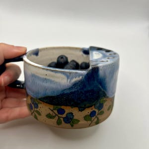 Blåbärs- och bärskålsil, keramiskt fruktdurkslag, handgjord keramikbärtvättare, söt köksdekor, present till matälskare