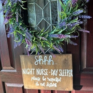 Night Shift Nurse Sleeping wood door sign, Do not disturb sign, nurse sleeping, cop sleeping, nurse gift, night shift sign, CUSTOM MADE