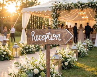 Custom Wedding Sign on Stake, Outdoor Wedding Decor, Rustic Wedding Sign, Ceremony Signage, Wood Wedding Signs, Arrow Sign, Directional Sign