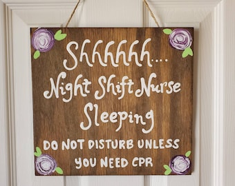 Handpainted Sleeping Nurse Wood Sign: Do Not Disturb Door Hanger