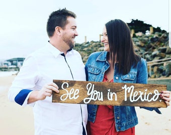 Destination Wedding Sign: Hand Painted Engagement Photo Prop