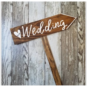 Wedding Road Sign, Custom Wood Wedding Sign on Stake, Outdoor Wedding, Rustic Wedding Sign, Ceremony Signage, Arrow Sign, Directional Sign