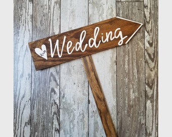 Wedding Road Sign, Custom Wood Wedding Sign on Stake, Outdoor Wedding, Rustic Wedding Sign, Ceremony Signage, Arrow Sign, Directional Sign