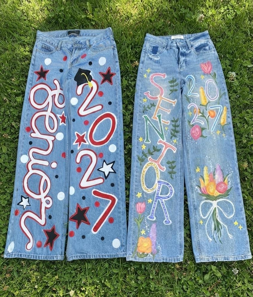 Custom Senior 2027 Painted Jeans Personalized Graduation Jeans Class of 2027 Denim Hand Painted Graduation Outfit Senior Photos