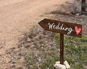 Custom Wood Wedding Directional Sign on Stake, Rustic Ceremony Decor, Pointing Sign, Arrow Sign, This Way