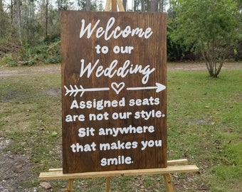 Wood Wedding Welcome Sign, Ceremony Sign, Seating Plan Sign, Rustic Wedding Decor, Reception Sign, Sit Anywhere, Pick a Seat not a side