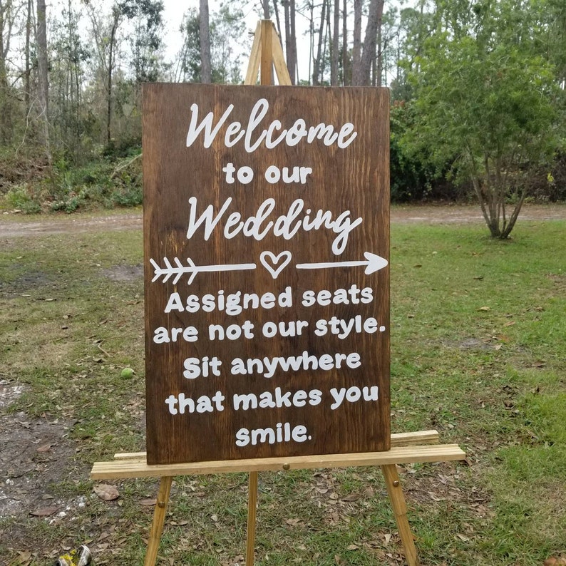 Wood Wedding Welcome Sign, Ceremony Sign, Seating Plan Sign, Rustic Wedding Decor, Reception Sign, Sit Anywhere, Pick a Seat not a side image 1