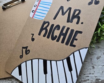 Music Teacher Gift, Piano Player Gift, Personalized Handpainted Teacher Clipboard, Personalized Teacher Gift, Teacher Appreciation Gift
