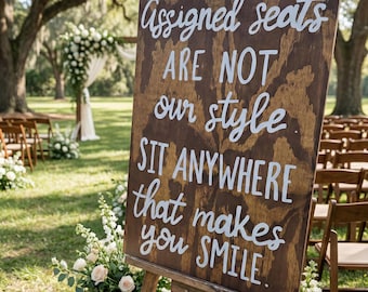 Handpainted Wood Wedding Sign: Rustic Open Seating