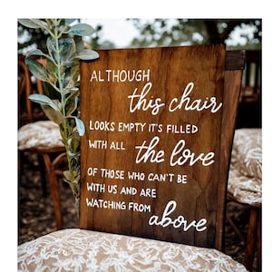 Wedding Memorial Sign, Memorial Table Sign, Memorial Plaque, In Loving Memory, Memory Wedding Decor, Empty chair, memorial chair, saved seat