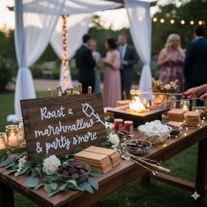 Wedding Smore Sign, Roast a marshmallow and Party S'more, S'more Sign, S'more Station, Outdoor Wedding, Wedding BBQ, Marshmallow sign