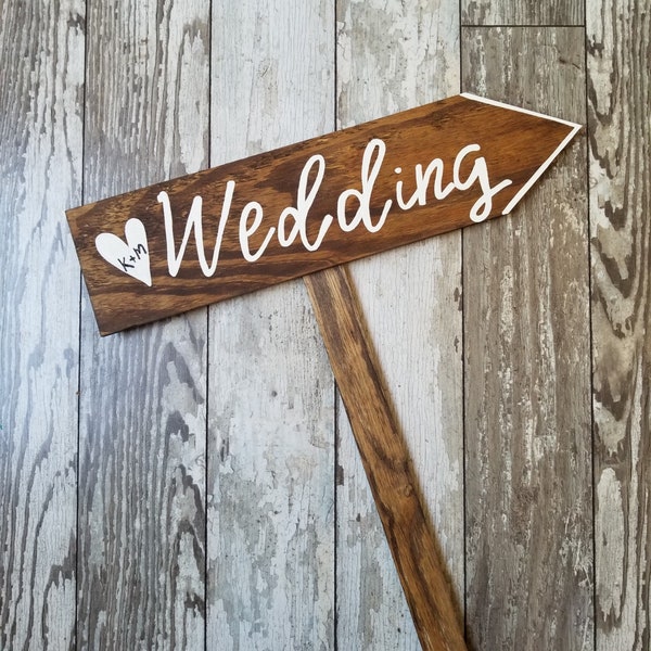 Wedding Road Sign, Custom Wood Wedding Sign on Stake, Outdoor Wedding, Rustic Wedding Sign, Ceremony Signage, Arrow Sign, Directional Sign