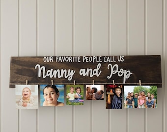 Custom Handpainted Wood Photo Display Board with Clips, Grandparent Gift, Aunt Uncle Gift, Kids Art Display