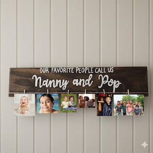 Custom Handpainted Wood Photo Display Board with Clips, Grandparent Gift, Aunt Uncle Gift, Kids Art Display