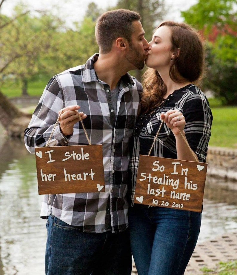 Save The Date Signs, Engagement Photo Props, Couples Engagement Props, Wood Engagment Signs, Custom Engangement Signs, Set of 2 image 2