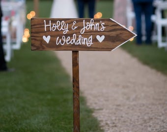 Wood Arrow Sign on Stake, Wedding Road Sign, Directional Sign, Ceremony Signage, Wedding This Way,