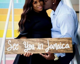 Hand Painted Destination Wedding Sign: Engagement Photo Prop (30x7)