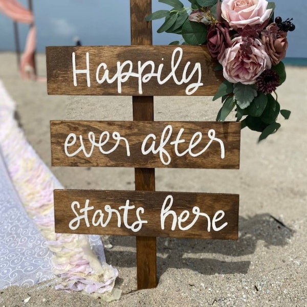 Wedding Road Sign, Happily Ever After Starts Here, Personalized Wedding Signs, Wedding Ceremony Sign, Wedding Directional Sign