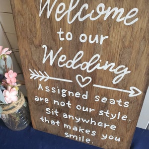 Wood Wedding Welcome Sign, Ceremony Sign, Seating Plan Sign, Rustic Wedding Decor, Reception Sign, Sit Anywhere, Pick a Seat not a side image 4