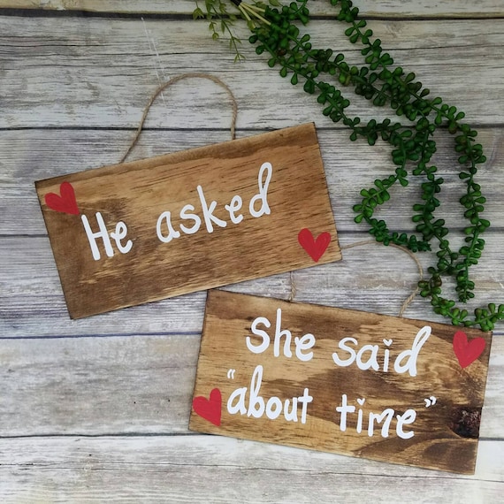 Hand-Painted Wooden Engagement Photo Prop Signs: Rustic Decor
