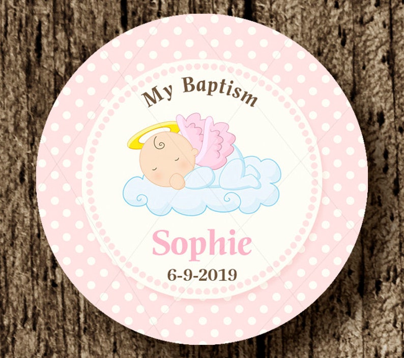 Baptism sticker christening label angel baptism tag girl | Etsy