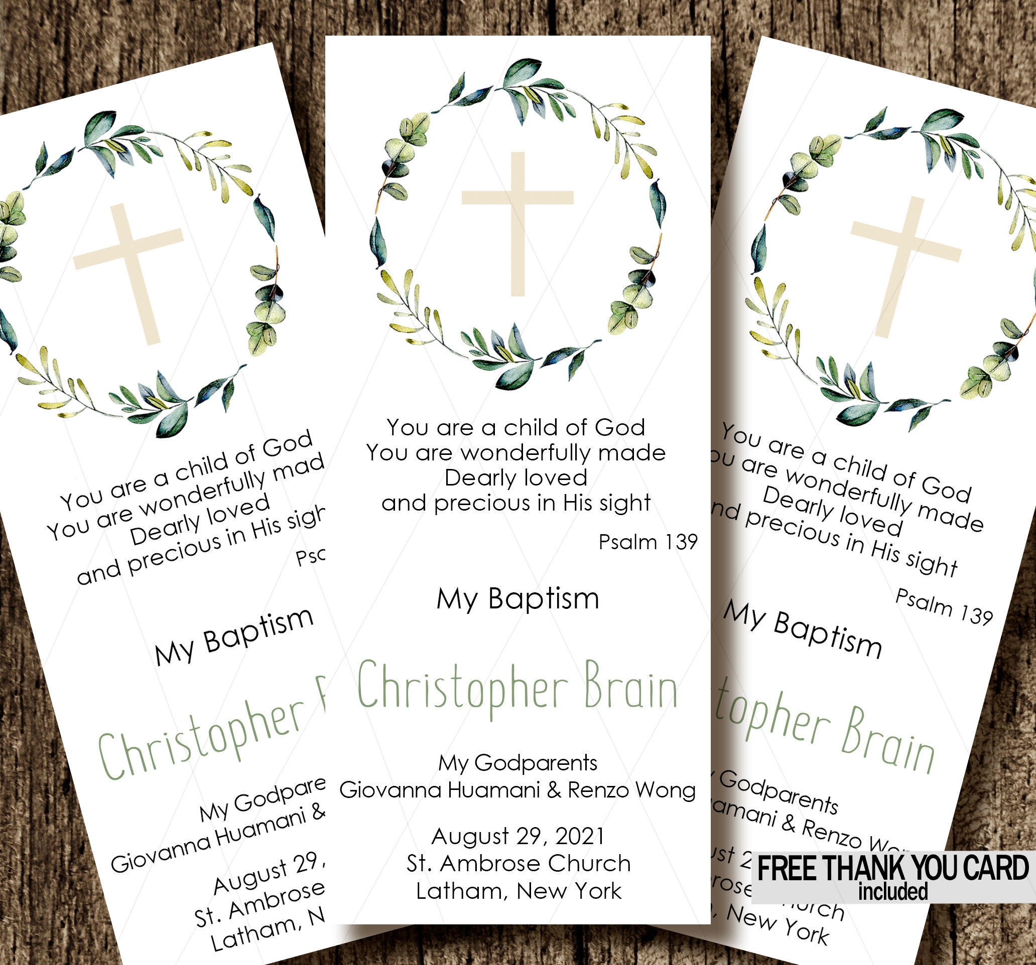 Greenery Baptism Bookmark Baptism Favor Card Christening - Etsy Denmark
