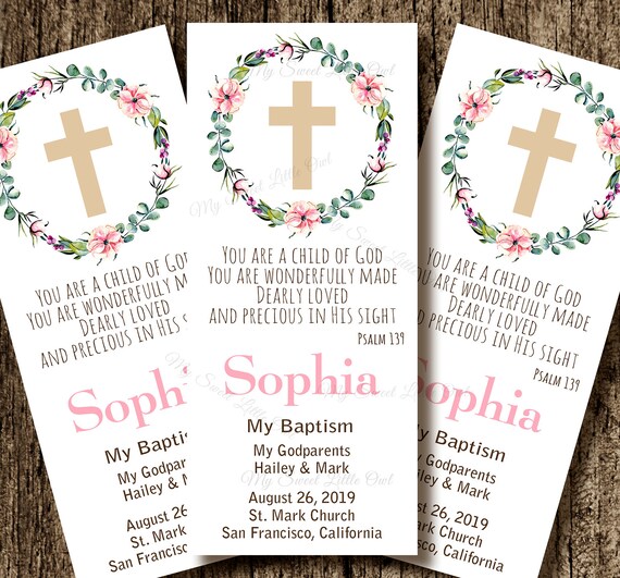 Baptism Bookmark favor card - christening remembrance card - baptism card printable - cross favor - digital file - in spanish too Il_570xn