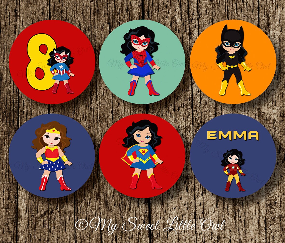 superheroe-cupcake-topper-girl-supergirl-favor-tag-digital-etsy