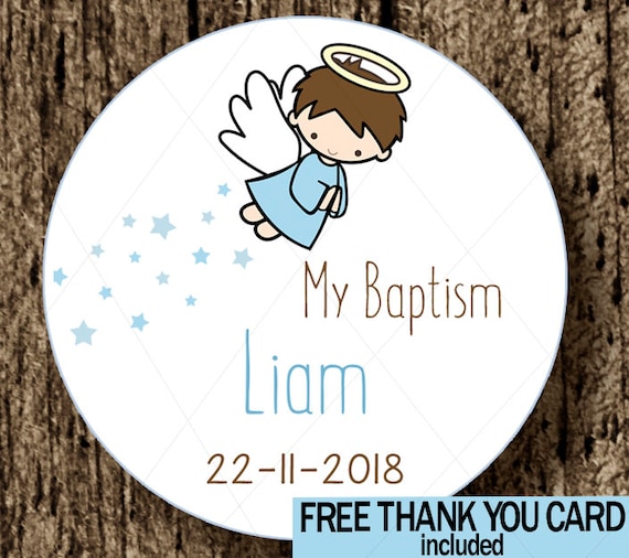 Baptism favor sticker baptism label christening thank you tag