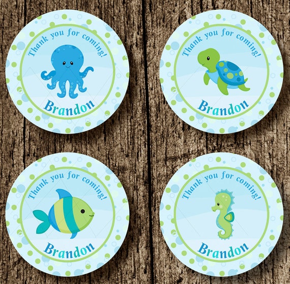 Under the sea sticker - octopus thank you tag - fish printable - under the sea creatures - ocean label - turtle sticker - digital file Il_570xn