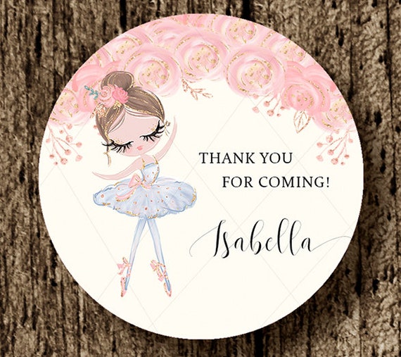 Ballerina sticker - ballet favor tag - gold ballerina printable - ballet pink label - dance - thank you sticker - spanish too - digital file Il_570xn
