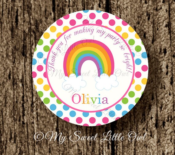Rainbow sticker - rainbow label - girl rainbow thank you tag - rainbow party printable - spanish too - digital file Il_570xn