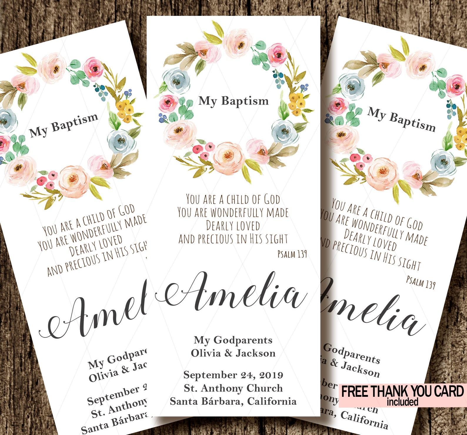 Baptism Bookmark favor card christening remembrance card Etsy