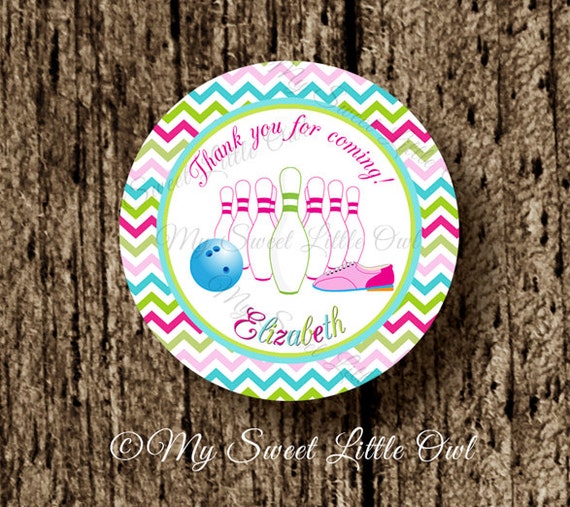 Bowling label - bowling favor sticker - girl bowling party printable - bpwling thank you tag - spanish too - digital file Il_570xn